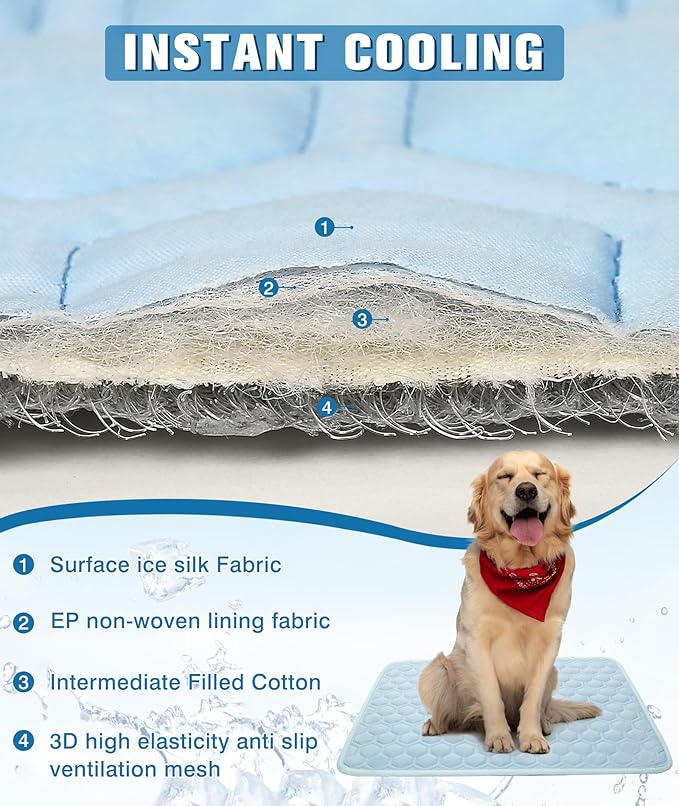Dog Cooling Mat for Summer Self-Cooling Mat for Dogs & Cats Summer Outdoor Dog Pad Cooling Washable, Portable & Non-Toxic, High-Tech Fabric Crates, Beds, Cars (38"x27", Large)