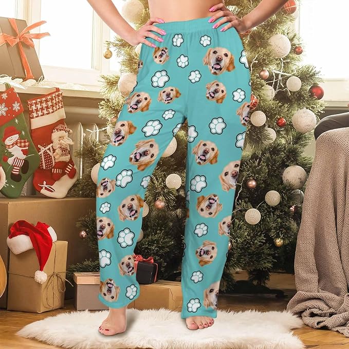 Custom Couple Pajama Pants Sock with Funny Face, Personalized PJ Anniversary Birthday Women Men Pants