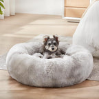 WESTERN HOME WH Calming Dog & Cat Bed, Anti-Anxiety Donut Cuddler Warming Cozy Soft Round Bed, Fluffy Faux Fur Plush Cushion Bed for Small Medium Dogs and Cats (20"/24"/27"/30"), White Grey