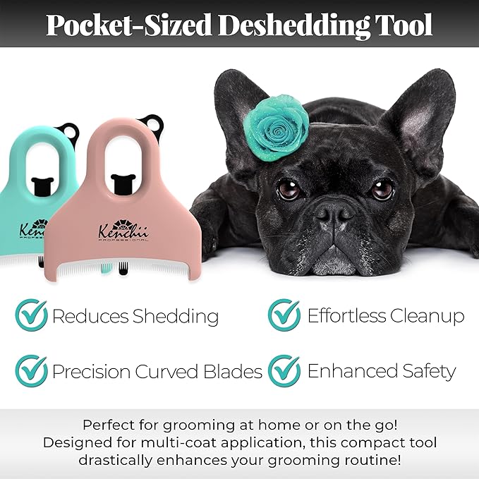 Kenchii Pocket Rake for Dogs & Cats – Precision Curved Blades – Pocket-Sized Deshedding & Grooming Tool for Long & Short Hair – Self-Cleaning, Skin-Friendly Pet Rake for Shedding & Coat Maintenance