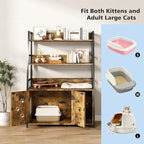 Recaceik Large Cat Litter Box Enclosure with Shelf Storage, Hidden Cat Washroom Furniture, Wooden Cat House with Scratch Pad, Sturdy Indoor Cat Cabinet with 2 Doors, Rustic Brown