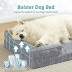 Cooling Dog Bed for Large Size Dogs, Q-Max >0.4 Summer Cool Orthopedic Foam Pet Sofa Bed with Sides, Bolster Anti-Slip Couch with Washable Removable Cover, XL 44x32x7 inch, Dark Grey