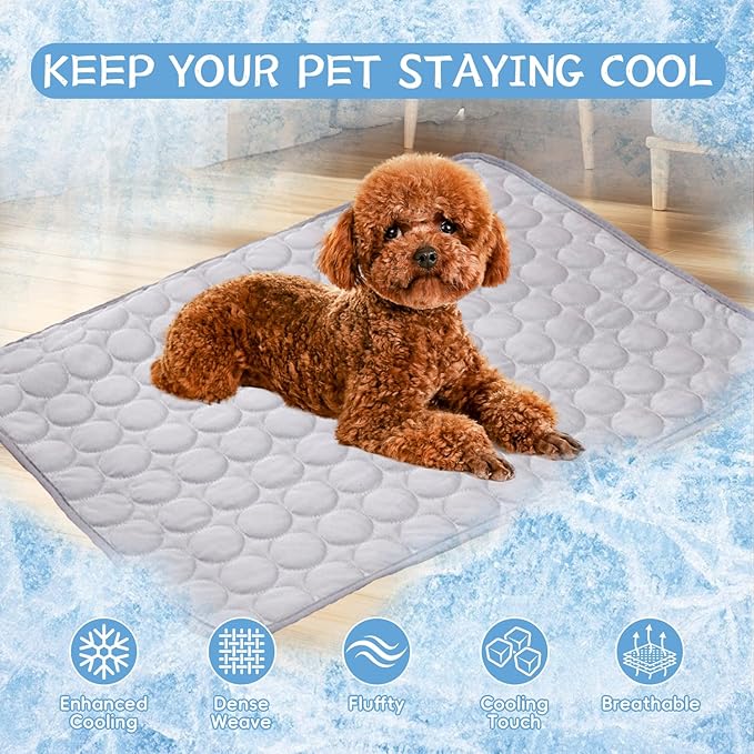 Dog Cooling Mat,2025 Upgrade Pet Cooling Mat for Dogs Cats,Summer Ice Silk Cool Mats & Sleeping Pad for Indoor or Outdoor,Perfect as Blanket for Kennel Sofa Bed Floor Car (Grey, X-Large, 38"x26.5")