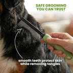 Poodle Grooming Comb - Metal Dematting Comb with Long & Short Stainless Steel Teeth for Removing Matted Hair & Knots, Safe and Gentle for Dogs & Cats (Green)