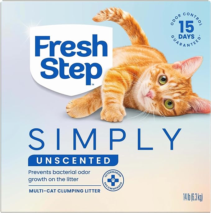Fresh Step Simply Unscented Clumping Litter, Fresh Step Unscented Cat Litter With Activated Charcoal Technology, 14 lb. Box