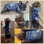 Cool Dog Jean Jacket Small Puppy Outfits Frenchie Clothes Denim Coats for Small Medium Dogs Cats Boys Girls Pet Vest Dog Shirt Clothing Doggy Costume (Blue Print, S（Suggest 4-6 lbs）)