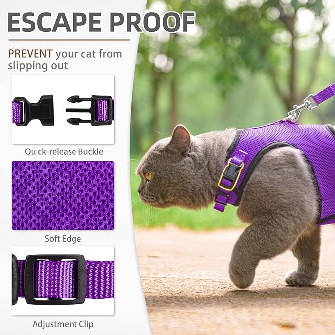 PUPTECK Soft Mesh Cat Vest Harness and Leash Set Puppy Padded Pet Harnesses Escape Proof for Cats Small Dogs Rabbits Bunny