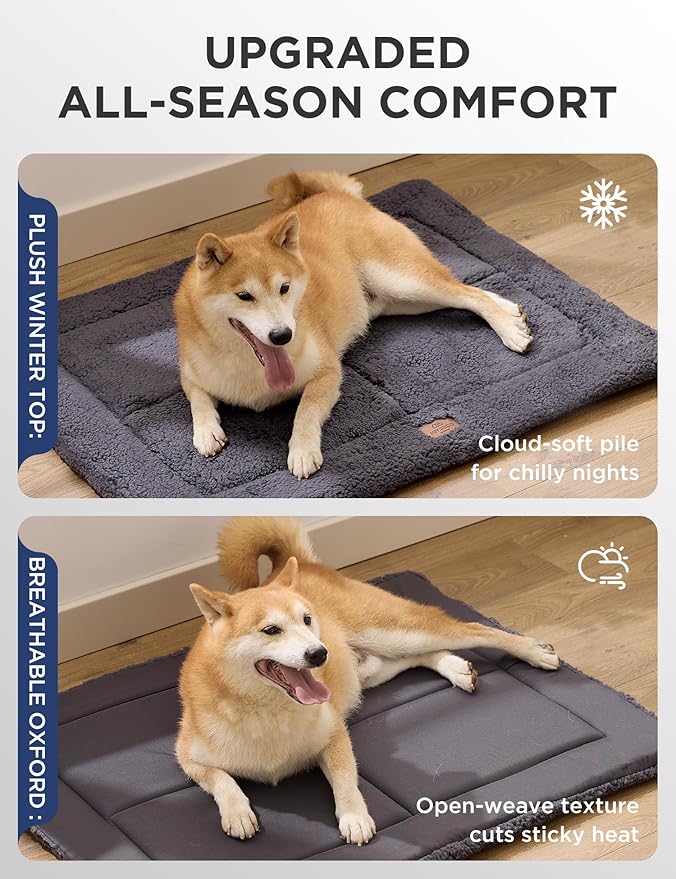 Joydeco Low Profile Dog Crate Mat Reversible Bed Pad, Washable Dog Pad Mat with Ultra Soft Fleece, Compact Design Kennel Beds Mats for Extra Large Jumbo Medium Small Pets, 48" x 30" Dark Gray