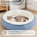Love's cabin Round Donut Cat and Dog Cushion Bed, 20in Pet Bed for Cats or Small Dogs, Anti-Slip & Water-Resistant Bottom, Super Soft Durable Fabric Pet beds, Washable Luxury Bed Sky Blue Stripe
