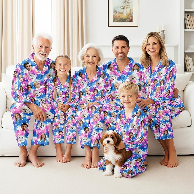 Artsadd Custom Pajamas for Women Men Family, Personalized Face Pjs Pajama Pants, Funny Pet Photo Loungewear Sleepwear Jammies