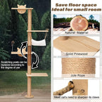 COZIWOW Cat Tree Wall Mounted 4 Tier Cats Climbing Tower 69" Sisal Scratching Post, Cat Wall Shelves Kitten Furniture with Hammock Hanging Toys Wild Simulation, Large Perch Suitable for Lookout