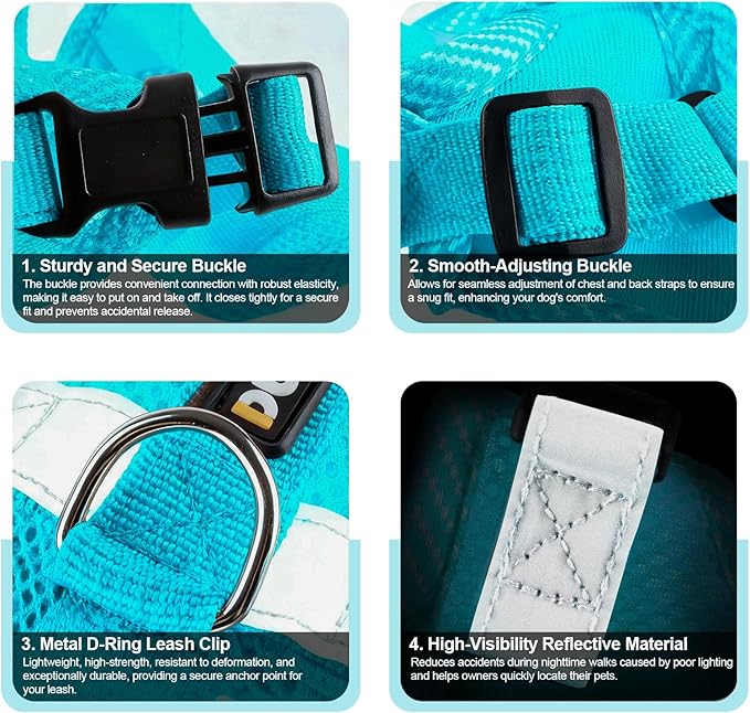 wanheart Cat Harness and Leash Set - Escape Proof Adjustable Breathable Vest for Cats, Soft Mesh Padded Harness with Reflective Strips - Easy Control for Kittens, Indoor & Outdoor Cats (Emerald, M)