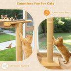 54.3" Cat Window Perch with 3 Adjustable Roman Column Sisal Posts, Gray Rabbit Fleece Cushions, Drill-Free Suction Cups, Multi-Level Bird Watching Perch, 60 lbs Capacity