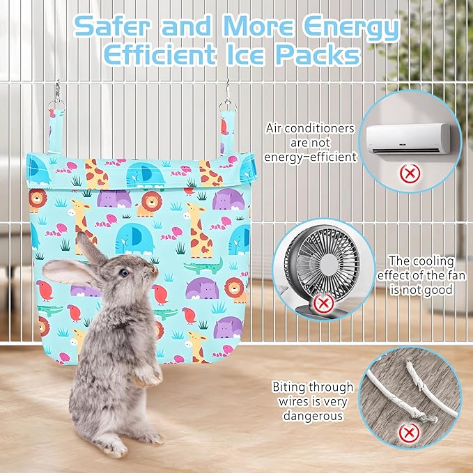 Hamiledyi Rabbit Cooling Pouch with Ice Pack - No Condensation Pad for Bunny Cage Accessories, Washable Cooling Mat for Small Animals (Ferret, Guinea Pig, Chinchilla) in Summer