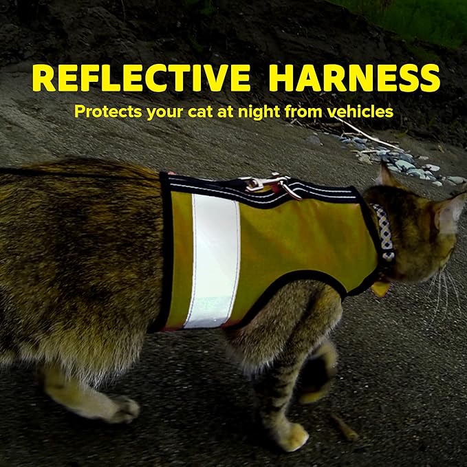 Kitty Holster Reflective Cat Harness – High-Visibility Cat Harness for Travel, Day and Night Walking - Soft Cotton Cat Accessories, Breathable, Secure & Washable, Made in USA - Sunshine Yellow, XL