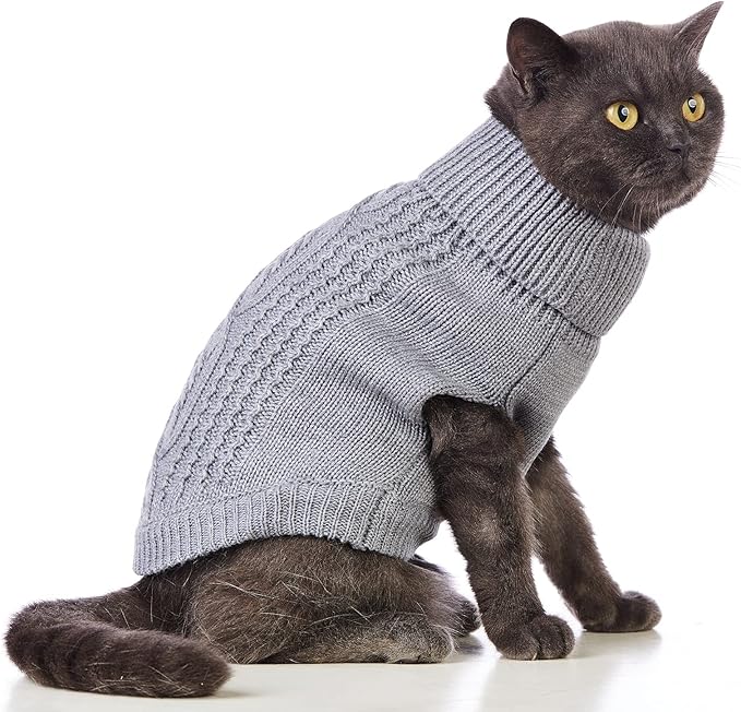 Stretchy Cat Sweater - 17 Colors & 6 Sizes | Snug Winter-Ready Knit for Boy/Girl Cats & Kittens(Grey, Large)
