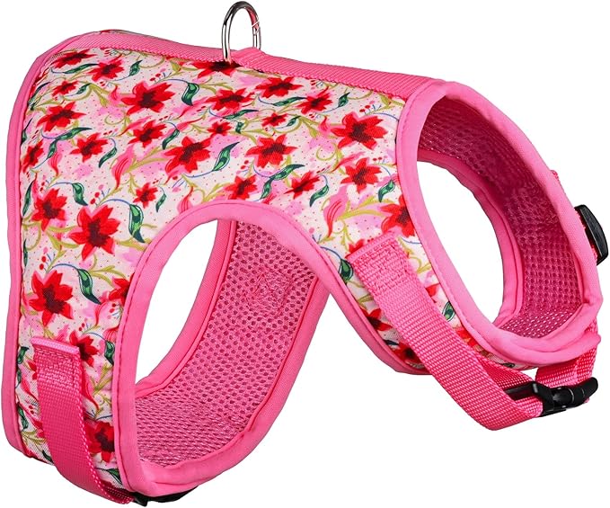 Mile High Life Dog Harness, Air Mesh Floral Vest Harness for 20 lbs Small Dogs & Cats, Easy Get on Adjustable Easy Closures Both Neck and Chest(Lily, M Chest 18"-20")