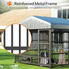 HOOBRO Outdoor Dog Kennel with Cover, 6.6 x 6.6 x 6.4 ft Dog Kennel Outside with Waterproof Roof and Rotating Feeding Bowls, Heavy-Duty Large Cage Enclosure, for Medium & Large Dogs, Black BK220GW03