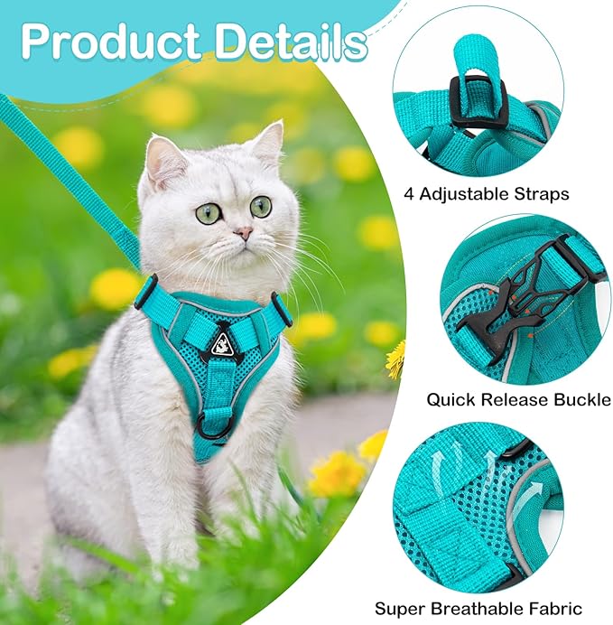 Cat Harness and Leash for Walking Soft Cat Harness Escape Proof, Adjustable Kitten Harness Cat Leash Reflective Strips Jacket, Breathable Cat Vest Harness Set for Kitten Easy to Wear Outdoor Walking