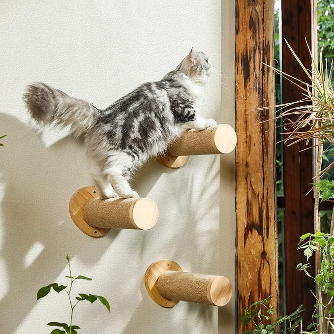 FUKUMARU Cat Wall Furniture, 11.8 Inch Cats Steps for Drywall, Kitten Stairs for Wall Mounted with Jute Scratching Kittens Shelf, 2 of Pack