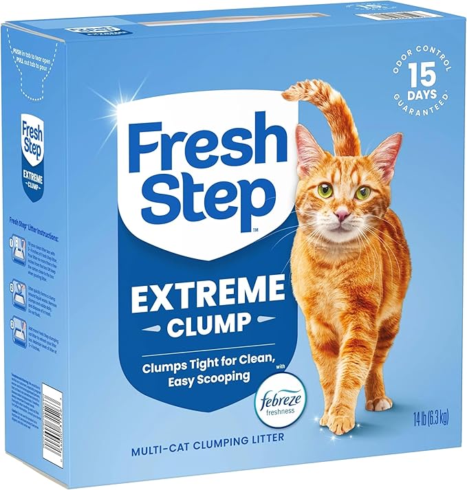 Fresh Step Extreme Clumping Litter With Febreze Freshness, Mountain Spring Scent Clumping Cat Litter With Guaranteed Odor Control, 14 lb. Box