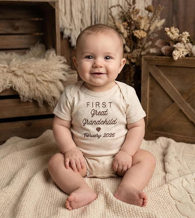 COUPLEHOODIES Personalized Baby Onesie Bodysuit – Custom Embroidery Gift for Pregnancy Reveal Baby Shower or First Grandchild
