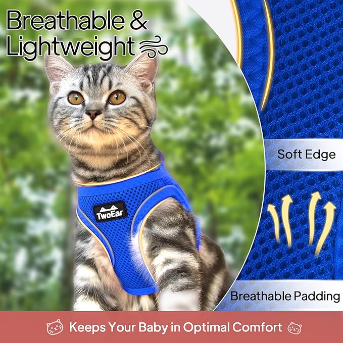 TwoEar Cat Harness Escape Proof, Soft Dog Vest Harness Adjustable, Breathable Mesh Step-in Puppy Walking Jacket Reflective Easy Control for Extral Small Pets for Outdoor Walking(XXXS, Blue)