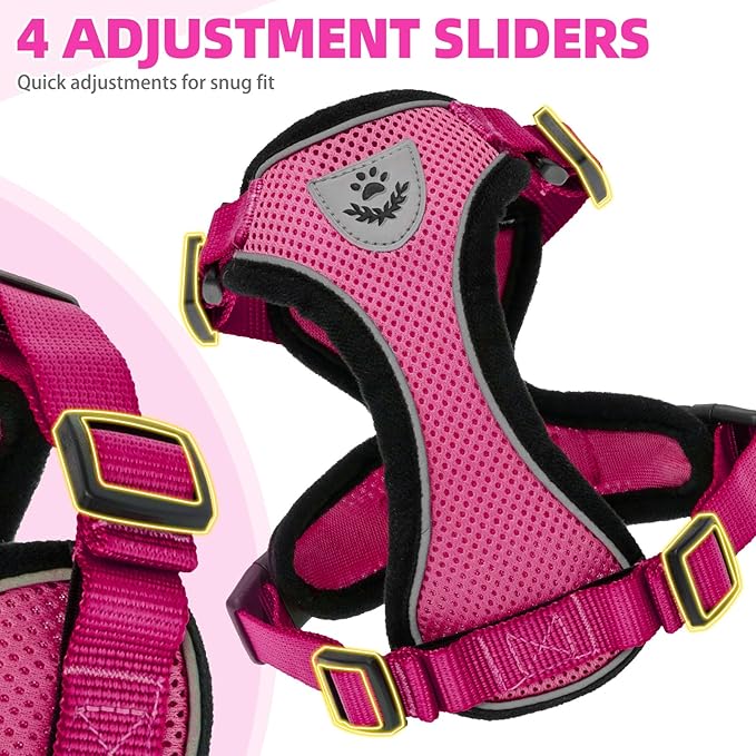 PUPTECK Cat Harness and Leash Set Escape Proof Reflective Cat Walking Harness Adjustable Soft Breathable Mesh Vest for Small Pets, Deep Pink, M
