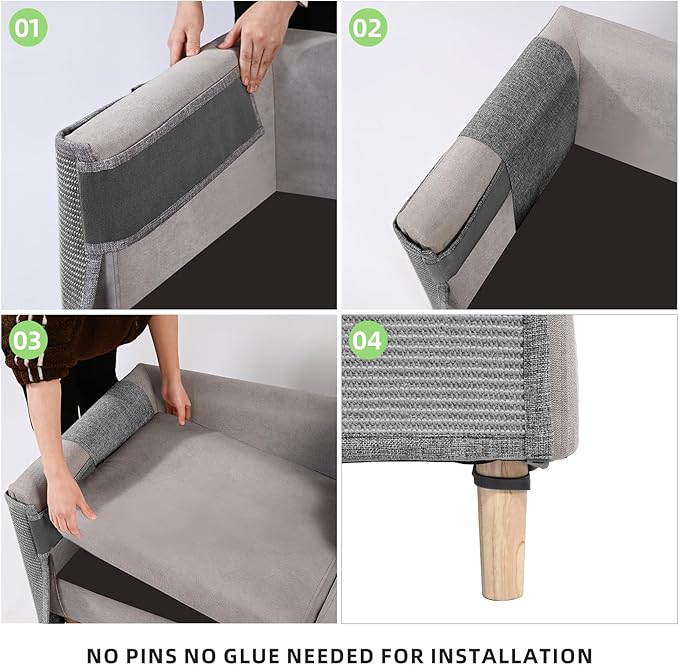 Cat Scratch Couch Protector,23.6" L*19.6" W Scratching Furniture Protector Pad,Cat Scratch Sofa Arm Sheild with Grey Natural Sisal for Protecting Couch Sofa Chair Furniture (Grey/Right Hand)
