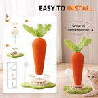 Cute Cat Scratching Post, Carrot Cat Scratcher Post with Durable Natural Wooden Turntable Toy and Catnip, 24'‘ H Carrot Shape Design Sisal Cat Tree Sisal Scratcher for Indoor Cats (Cloud Base)