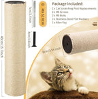 2 Root Cat Scratching Post Replacement 15.75x3.54 Cat Tree Scratch Post Replacement Natural Sisal Pole Cat Scratch Post Refill Pole Part with M8 Screws for Kitten Tree Tower Cat Furniture Accessories