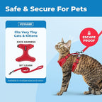 Voyager Escape-Proof Step-in Lock Cat Harness & 5ft Neoprene-Handle Leash Set All-Weather Mesh with Reflective Stitching for Small to Large Cats by Best Pet Supplies, Red (327), XXXS