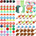 Lenwen 100 Pcs Cat Toys Set Bulk Cat Fur Mice Toys Variety Plastic Ball with Bell Furry Pompom Rattle Mouse Assorted Interactive Catnip Toy Pillow Chew Nice Gift for Indoor Kitten Cats Catch Play