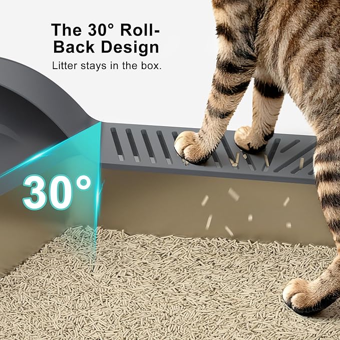 Stainless Steel Litter Box | XL Enclosed Cat Litter Boxs with Lid for Big Cats | High Sided, Anti-Urine Leakage | Non-Stick Bottom & Includes Scoop