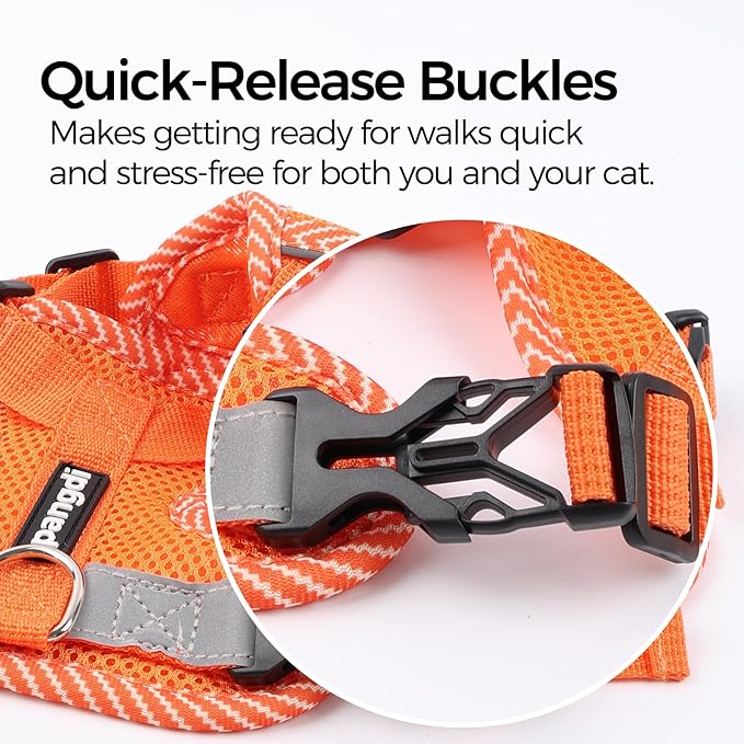 Cat Harness and Leash Escape Proof Medium Kitten Harness Bengal Cat Vest for Walking Travel, Orange, M