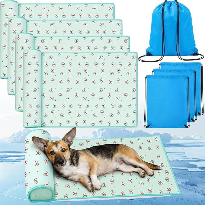 4 Pack Cooling Dog Mats with Supportive Pillow 23.6" x 31.5" Self Cooling Dog Pads Ice Silk Washable Pet Cool Mat Summer Cat Sleeping Pad with Storage Bag for Crate Bed Floor (Large, Green)