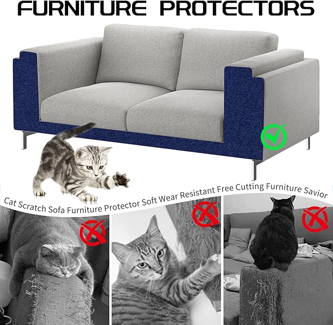 2 Pcs Total 78.8"x15.8" Cat Scratch Mat, Cat Scratch Couch Furniture Protector, Trimmable Self-Adhesive Cats Scratch Pads, DIY Cat Scratcher for Wall Protector and Covering Cat Tower (Blue)