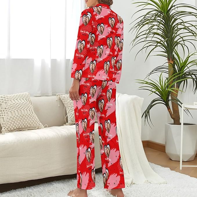 Custom Face Pajamas for Women Men,Personalized Dog Cat Pet Pajamas Set,Christmas Long Sleeve Sleepwear Pjs
