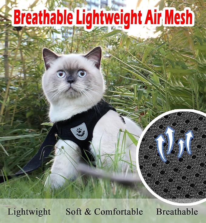 Cat Harnesses and Puppy Harness with Leashes Set, Escape Proof Cat Harness, Adjustable Reflective Soft Mesh Vest Fit Puppy Kitten Rabbit Ferrets's Outdoor Harness