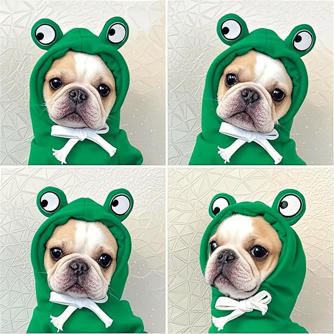Dog Hoodies Clothes Autumn Winter Sweatshirts Teddy Bulldog Bulldog Clothing Can Transform Into Frog Elk Mouse (Green Frog,M)