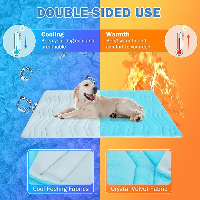 SCENEREAL Dog Cooling Mat for Crate, Thicken Self-Cooling Dog Pad Reversible (Cool & Warm), 48"x28" Pet Cool Bed for M Large XL Dogs,Kennel Sofa Mats Machine Washable, Durable Non-Toxic Gel, Outdoor