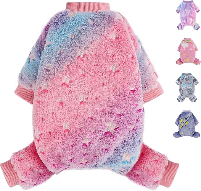 Dog Sweaters Small Girl Warm Fleece Pajamas, Cute Extra Small Dog Clothes, 4 Legs Puppy Jumpsuit Pjs Soft Stretchy Doggie Onesies Pet Outfit Apparel for Chihuahua Yorkie