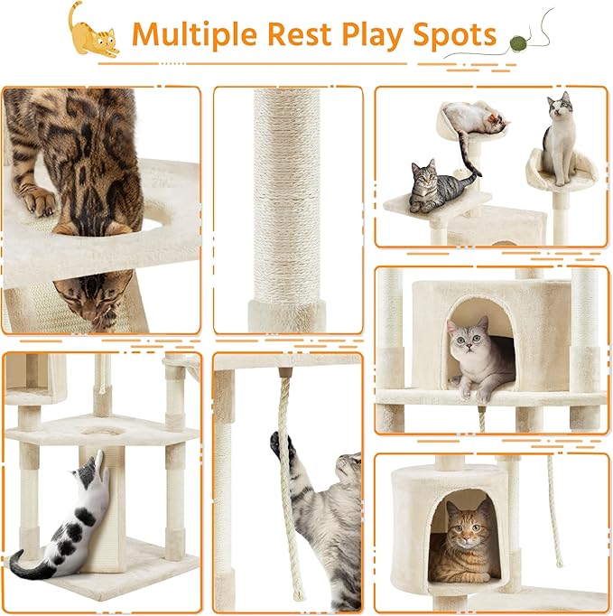 Yaheetech Multi-Level Cat Trees Cat Towers 79in Cat Tree for Indoor Cats with Sisal-Covered Scratching Posts, Plush Perches and Stable Condo for Kittens, Cats and Pets, Beige