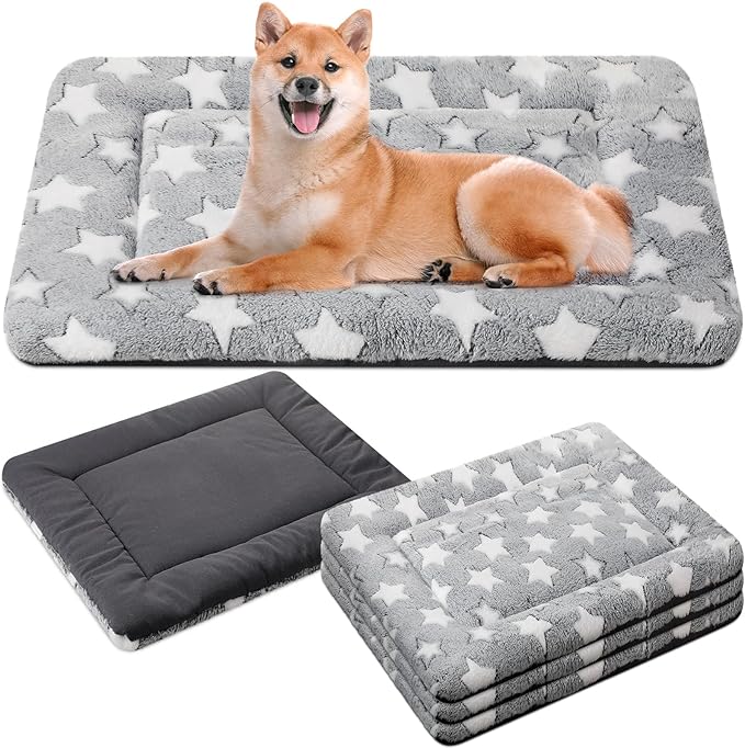 VitalCozy 4 Pcs Dog Crate Pads, Ultra Soft Warm Washable Anti-Slip Kennel Bed Mat for Pets, Reversible, Replaceable, Cozy Cage Liner for Small Medium Large Dogs and Cats(24 x 36 x 1.6 Inch,Gray)