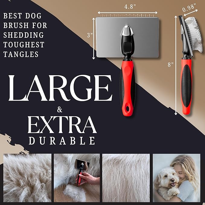 Dog Slicker Brush - Large - Protective Ball Tipped Pins Massages Pet Skin - Professional Groomer Dog Brush for Goldendoodle - Golden Retriever Brush (Large Size)