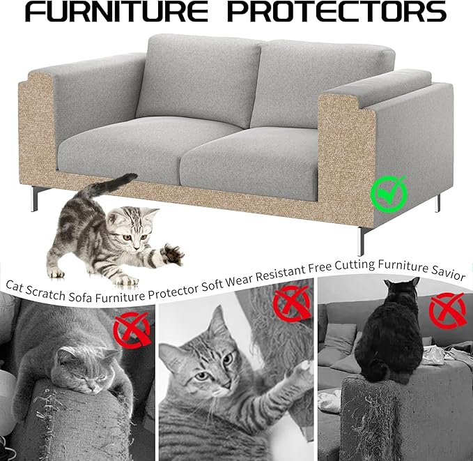 2 Pcs Total 78.8"x15.8" Cat Scratch Mat, Cat Scratch Couch Furniture Protector, Trimmable Self-Adhesive Cats Scratch Pads, DIY Cat Scratcher for Wall Protector and Covering Cat Tower (Khaki)
