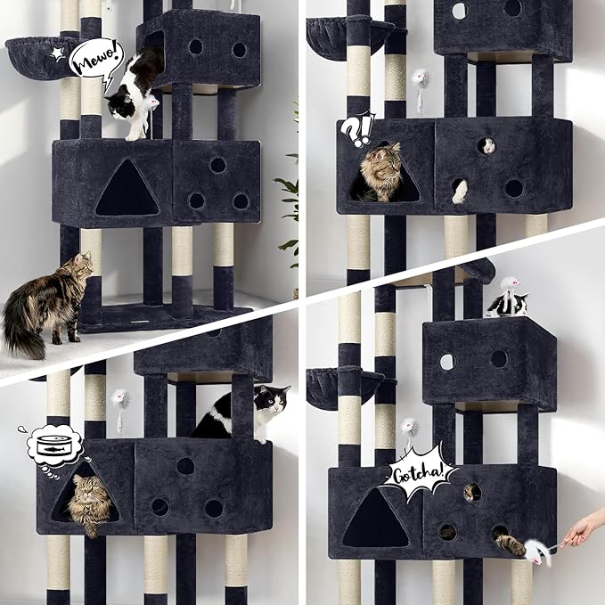 Globlazer Extra Large Cat Tower, 81-inch Tall Cat Tree for Big Cats 20 lbs, XXL Heavy Duty Cat Scratching Tower for Indoor Adult Cats with 3 Cat Condos, 8 Scratching Posts, F81, Dark Grey