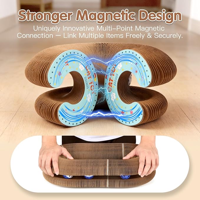 2Pack Extensible Large Magic Organ Cat Scratcher Toy | Upgraded Durable Cardboard Scratching Board with Bell Ball, Interactive Enrichment Toy for Indoor Cats & Kittens