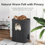 FUKUMARU Cat House for Indoor Cats, 23.62 Inch Large Cat Bed Cave Condo, 2-Storey Cozy Felt Covered Cats Tunnel Kitten Hideaway for Multicats, Scratch Resistant, Dark Grey