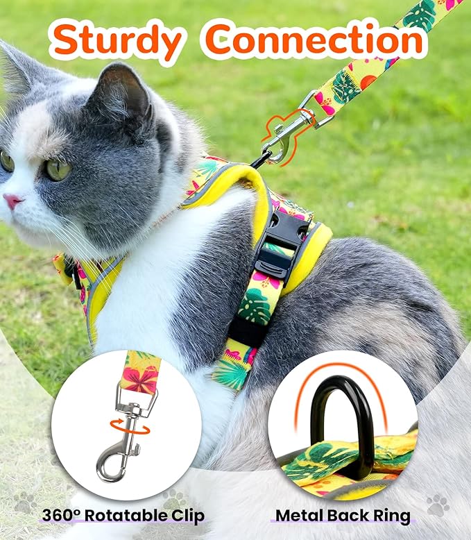 Halypet Cat Harness and Leash Set for Walking, Escape Proof Adjustable Vest Harness with 3-in-1 Integrated Buckles, Easy Control Soft Breathable Mesh with Reflective Strips for Cats, XS, Bright Yellow